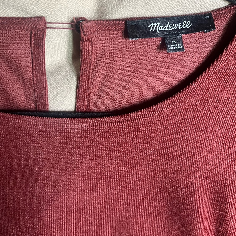 Madewell // Corduroy Puff-Sleeve Mini Dress in Faded Rust - Picture 8 of 9